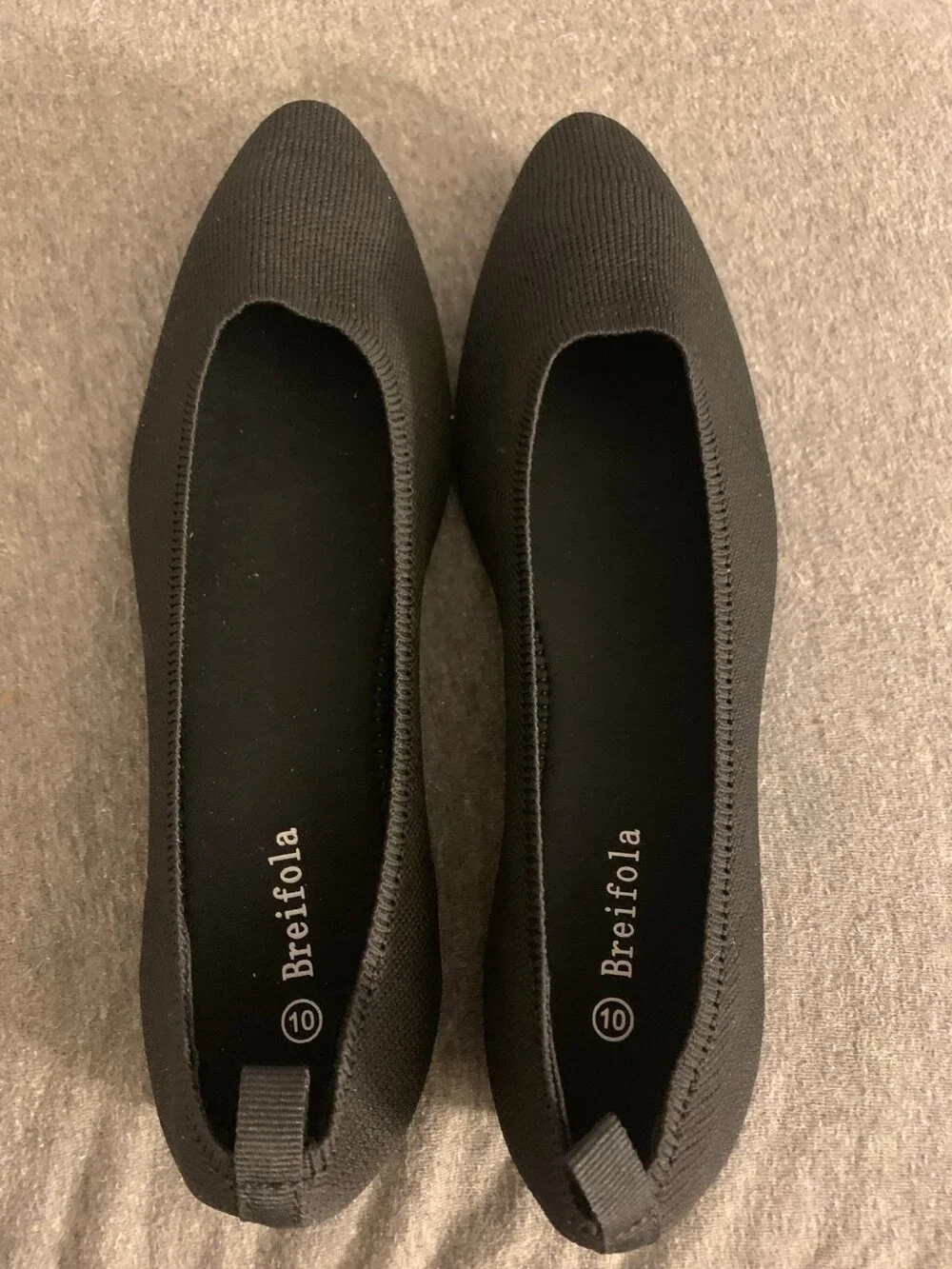 Breifola Black Fabric Pointed Ballet Flats Shoe Size 10